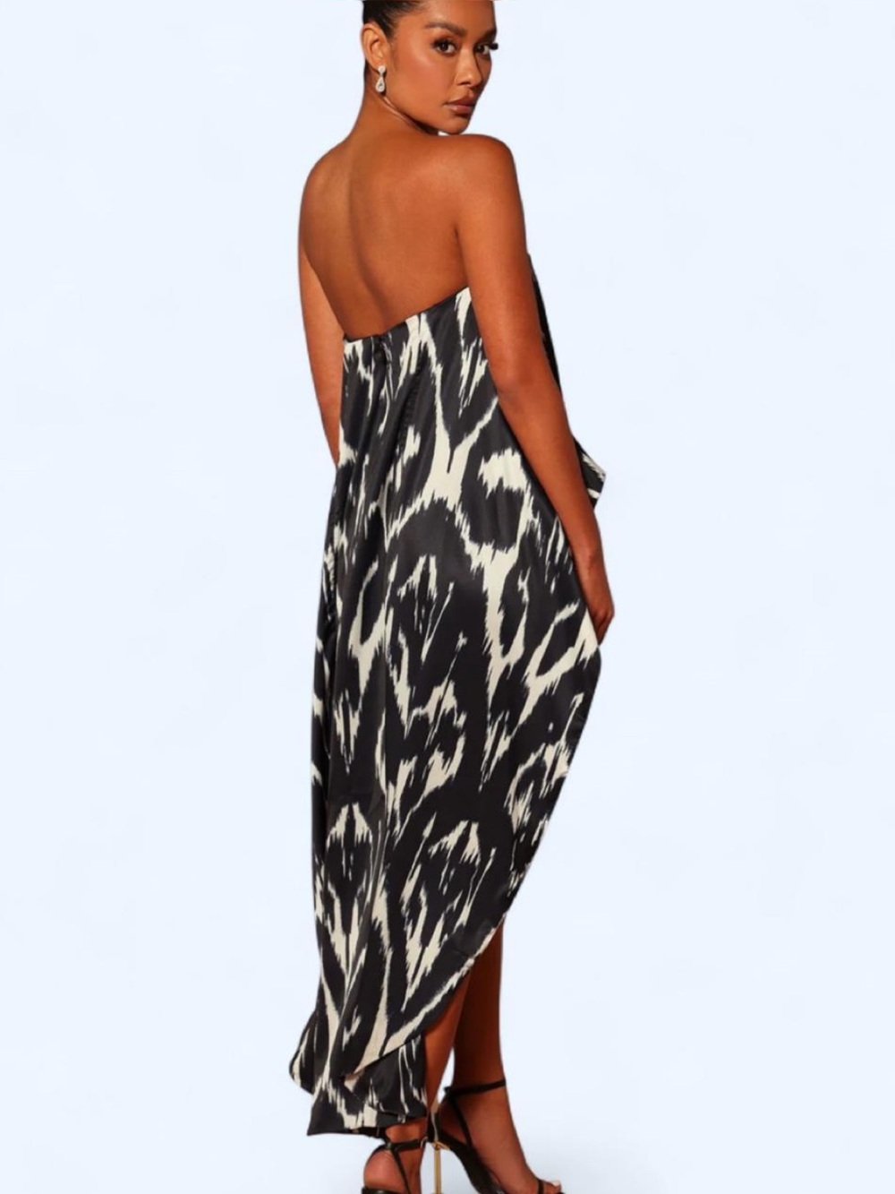 Strapless Black & White Printed Maxi Dress